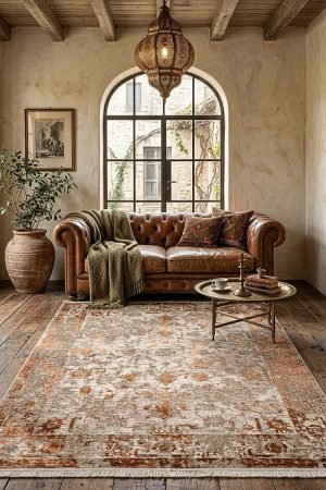 Antik Hermes Eskitme İskandinav Vintage Lüks Viskon Halı Hm03 Terra