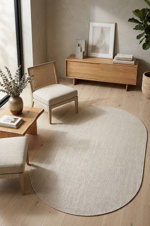 Doğal Hasır Dokulu Veranda Jüt Görünüm Balıksırtı Sisal İç ve Dış Mekan Oval Krem Halı Vn25