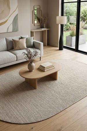 Doğal Hasır Dokulu Veranda Jüt Görünüm Sisal İç ve Dış Mekan Oval Bej Halı Vn22