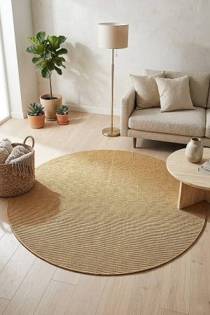 Doğal Hasır Dokulu Veranda Jüt Görünüm Sisal İç ve Dış Mekan Yuvarlak Natural Halı Vn20
