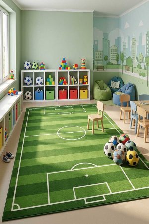 Futbol Sahası Desenli Anaokulu Kreş Eğitici Çocuk Oyun ve Spor Halısı